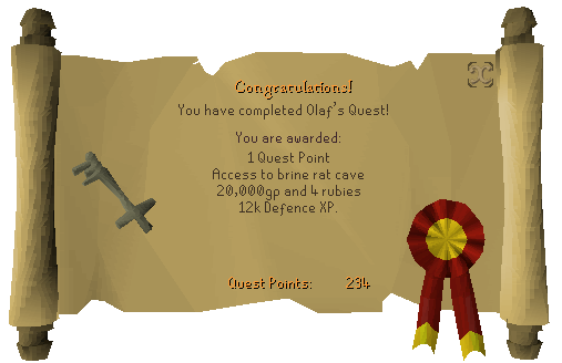 Quest completion scroll of Olaf's Quest