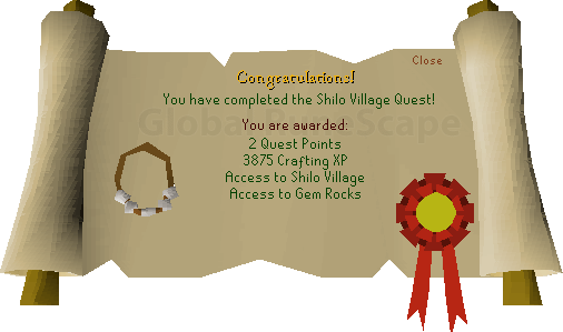 Quest completion scroll of Shilo Village