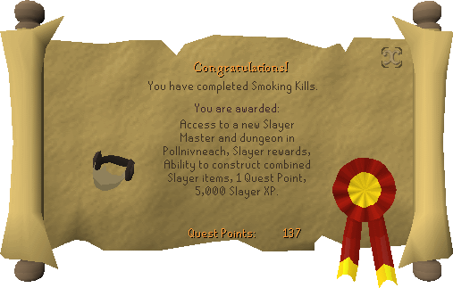 Quest completion scroll of Smoking Kills