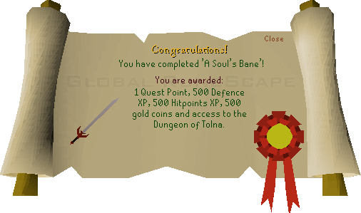 Quest completion scroll of A Soul's Bane