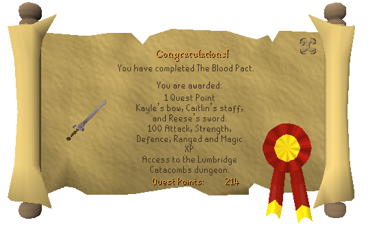 Quest completion scroll of The Blood Pact