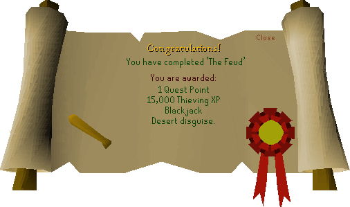 Quest completion scroll of The Feud