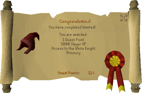 Quest completion scroll of Wanted!