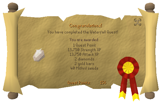 Quest completion scroll of Waterfall Quest