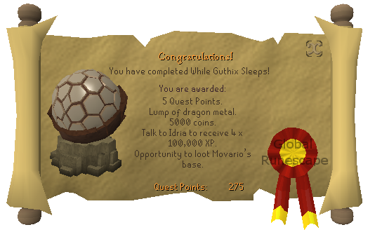 Quest completion scroll of While Guthix Sleeps