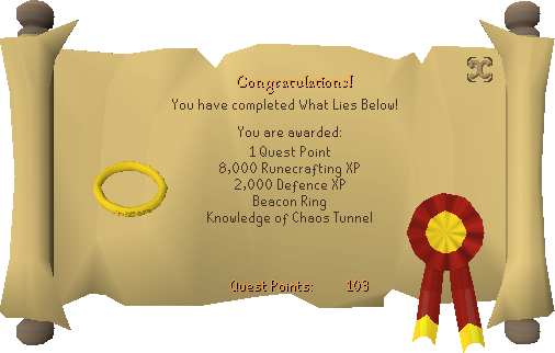 Quest completion scroll of What Lies Below