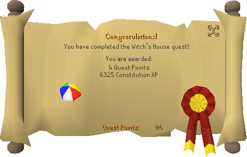 Quest completion scroll of Witch's House