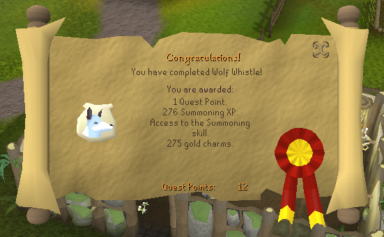 Quest completion scroll of Wolf Whistle